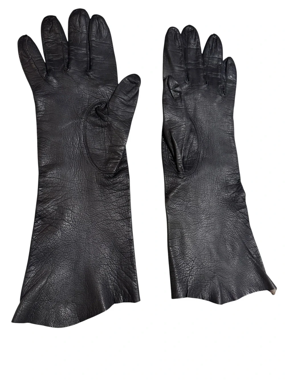 Vintage Black Leather Unlined Forearm Gloves Womens 7.5 Italy Bambergers